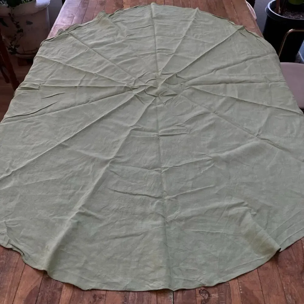 Sage Green Linen Tablecloth 46 in x 62 Oval Shaped Lightweight Cottagecore